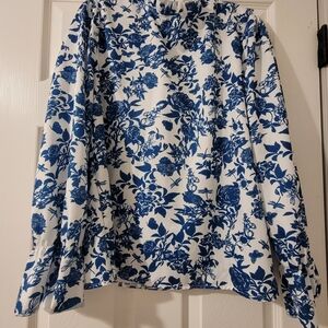 Floral Blue and White Long Sleeve Blouse